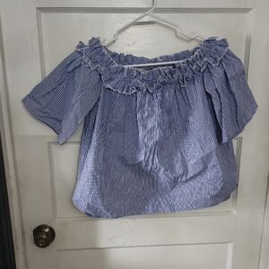 Vineyard Vines Blue and White Striped Shirt with Pink Whale Logo